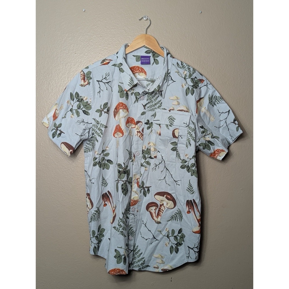 Backcountry Ripstop Shirt Mens XL Powder Blue‎ Mushroom Branch Leaf #BCCZ2T1
